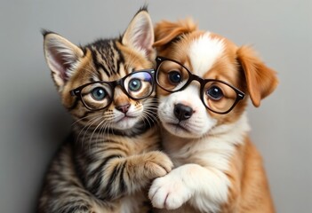 Obraz premium Ultimate Pet Lovers’ Dream - Adorable Puppy and Kitten in One Frame