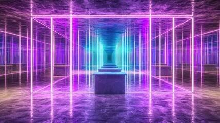 Neon Lights Corridor: A Digital Art Exploration of Psychedelic Architecture and Futuristic Design