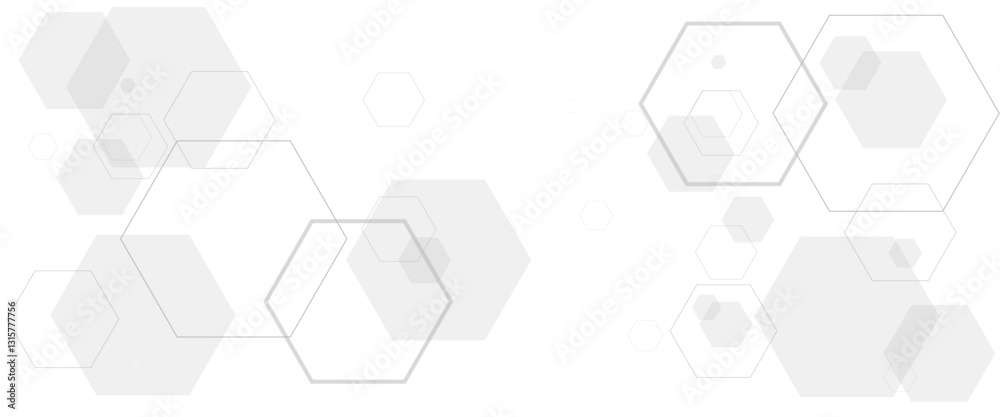 Poster Abstract white and grey geometric hexagon background, technology background design .