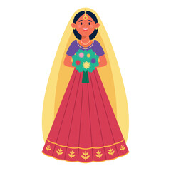 Indian Bride Holding Bouquet