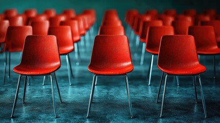 Rows of Red Plastic Chairs in a Modern Minimalist Setting Empty Chairs Meeting Room Conference Room