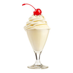 Classic Vanilla Sundae with Cherry on Top and Cream Isolated on transparent background