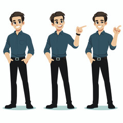 Obraz premium Animated Man Character Poses: Presentation, Direction, and Friendly Demeanor