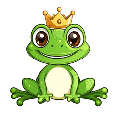 Fototapeta premium This is an illustration of a cartoon frog wearing a golden crown, looking happy and smiling.