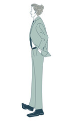 若いおしゃれなビジネスマンの全身横姿のイラスト