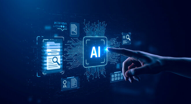  The human Pressing a Virtual AI Button to Enter a Digital World