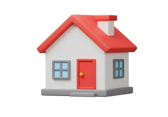 Minimalist 3D House with Red Roof and Windows in Real Estate Property Icon