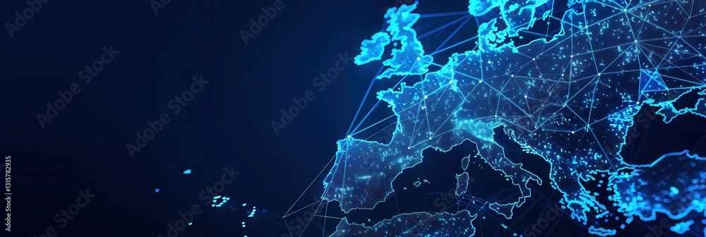 Leinwandbilder dynamic digital world map highlighting western europe for advanced connectivity in big data transfer