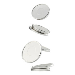 Floating Silver Coins with Blank Surface and Details Isolated on transparent background