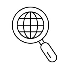 Globe with Magnifying Glass Line Icon. Teamwork, Business, Planning, Strategy, Marketing, Leadership, Work Group, Meeting, Partnership Icons Editable Stroke Vector Illustration
