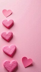 Obraz premium Close-up of pink hearts arranged on pastel pink surface, festive, abstract, texture