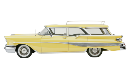 Classic yellow station wagon isolated on transparent background
