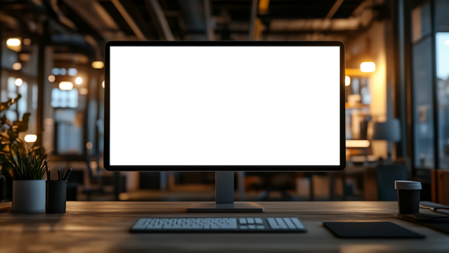 blank screen monitor on office background - Powered by Adobe