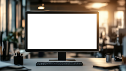 blank screen monitor on office background