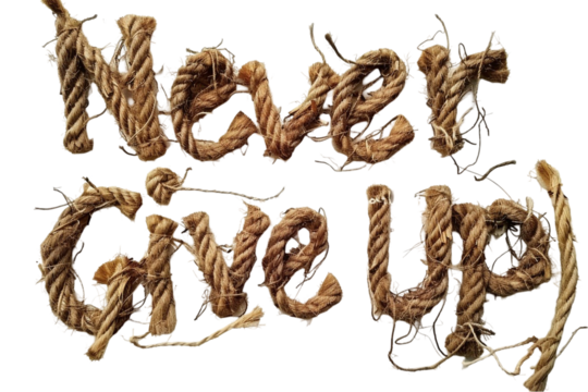 "Never Give Up" Text Effect Isolated on Transparent Background - Powered by Adobe