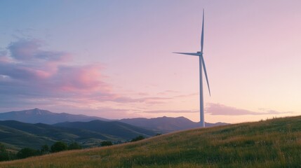 Obraz premium Wind turbine on a hill at sunset
