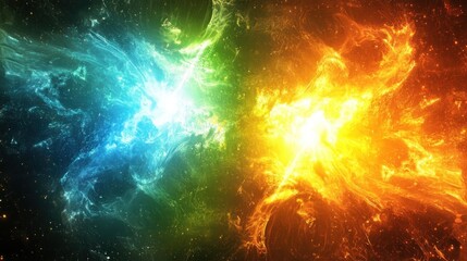 Obraz premium Clash of Elements: Fiery Inferno Meets Icy Abyss