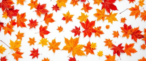 Crisp autumn leaves scattered on pure white, vibrant colors, visuals, illustration