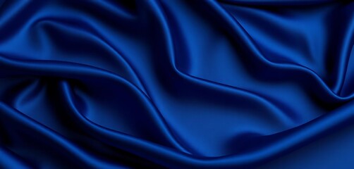 Obraz premium Deep navy blue silk satin with elegant, soft waves and folds Luxurious abstract background, silk, ripple