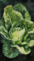 Obraz premium Vibrant Green Cabbage: A Close-Up Watercolor Painting