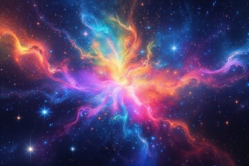Colorful Abstract Celestial Background with Bright Light and Stellar Effects