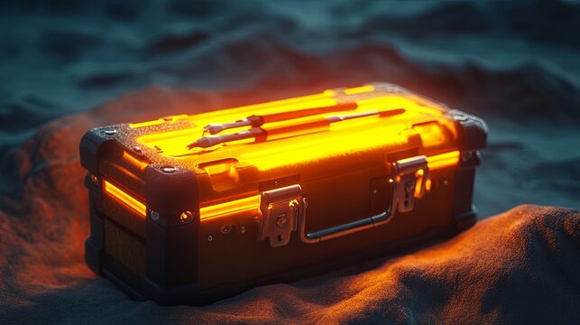 A glowing toolbox styled with visible tools on a light fabric surface. pic