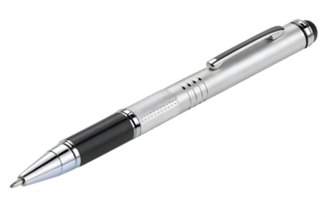 A silver pen with a black band isolated on transparent background