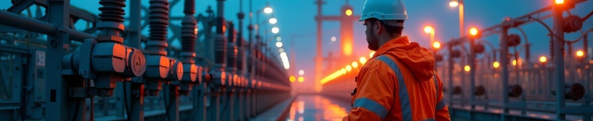 Fototapeta premium Experienced technical expert inspecting substation infrastructure, engineer, equipment, senior