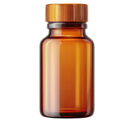 Fototapeta premium A clear amber glass bottle with a wooden cap, standing upright against a plain background, ideal for showcasing natural remedies or essential oils