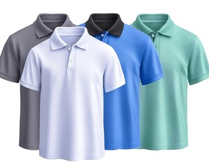 Four polo shirts, various colors, studio shot
