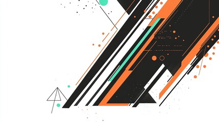 Abstract Orange & Black Geometric Shapes on White.