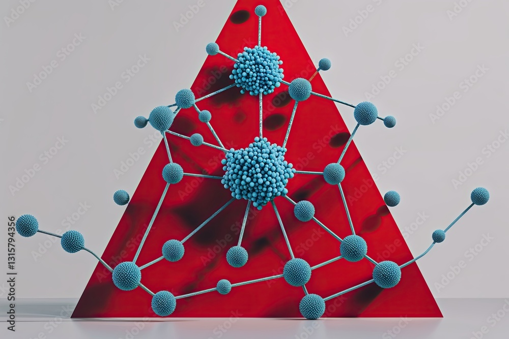 Poster vibrant red triangular background featuring interconnected dots for effective communication and mole