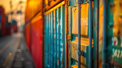 Obraz premium Shipping Containers as Symbols of Global Trade Tensions and China's Tariff Policies, Industrial Landscape Reflecting Economic Challenges and International Commerce Dynamics