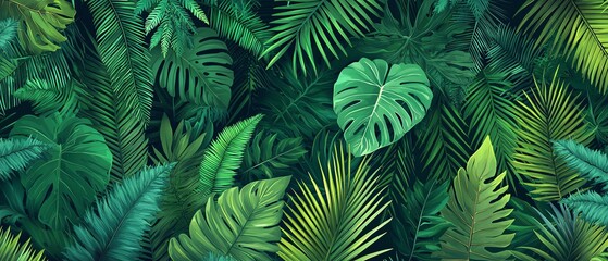 Lush green tropical foliage background.