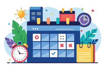 A vibrant semi-flat calendar showcases customizable features for efficient scheduling and planning, Schedule Customizable Semi Flat Illustration