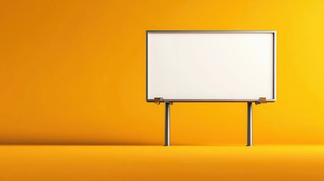 A blank billboard standing against a vibrant orange background. The billboard's clean and simple design is highlighted, with a modern metal frame and two poles supporting it