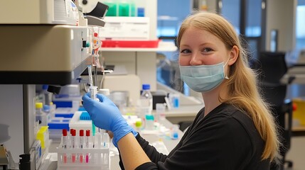 Laboratory Researcher Conducts Experiments with Test Tubes and Equipment in Modern Facility
