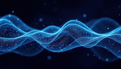 Fototapeta premium This abstract background features a dynamic wave of interlacing points and lines creating a futuristic and technological aesthetic