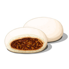 Delicious Steamed Anchovies Spicy Sambal Pao or Bao Vector Illustration. Traditional Asian Sweet Bun Clipart