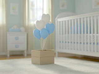 Balloons in box, nursery arrival