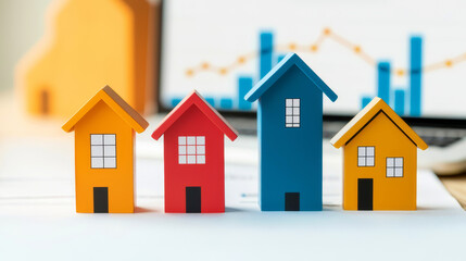 Colorful miniature houses representing real estate market trends.