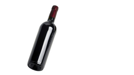 Elegant wine bottle lying down on transparent background