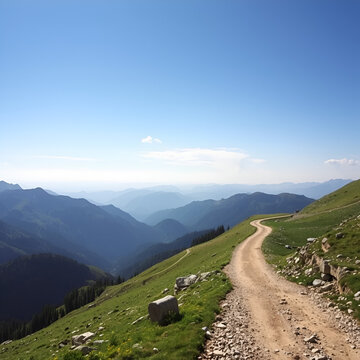 Mountain road along a beautiful plateau between mountain ranges. An untrodden path full of adventures and beautiful views.
