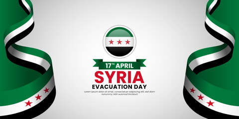 Syria flag ribbon greeting card background for National evacuation day or independence day
