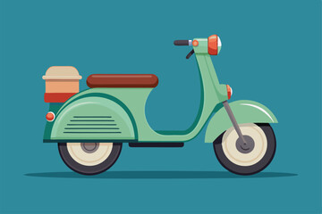 Obraz premium A flat design of a customizable scooter with a retro look, set against a solid teal background, Scooter Customizable Flat Illustration