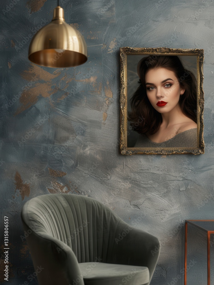 Poster sophisticated gallery wall featuring an elegant portrait in a vintage frame with artistic backdrop a