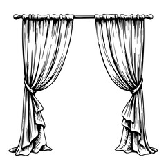 Vintage Sketch of Elegant Curtains on a Rod  