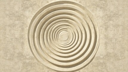 Centered stone within concentric circles on sand symbolizes stability and inner strength in a serene setting