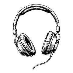 vintage sketch of headphones in black and white style  