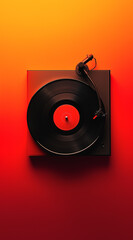 Obraz premium Retro Vinyl Turntable on a Warm Gradient Background with Vibrant Aesthetic 
